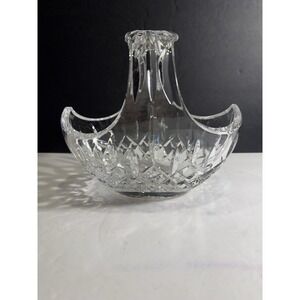 Waterford Crystal Cut Glass Basket Ireland 8" Signed Handle Bowl Vase